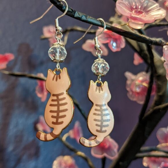 Brown Tabby Sterling 925 Silver Drop Earrings - Picture 2 of 13